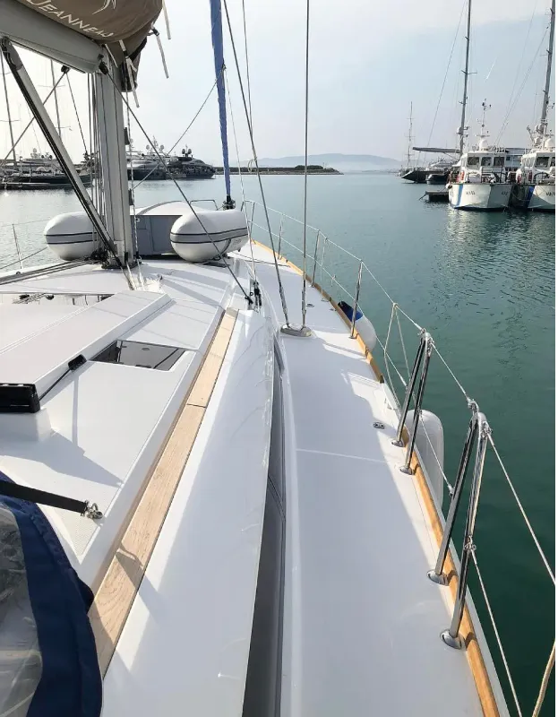 Deck of Misty, a Jeanneau Sun Odyssey 519 sailboat at Municipal Unit of Palairos, Greece
