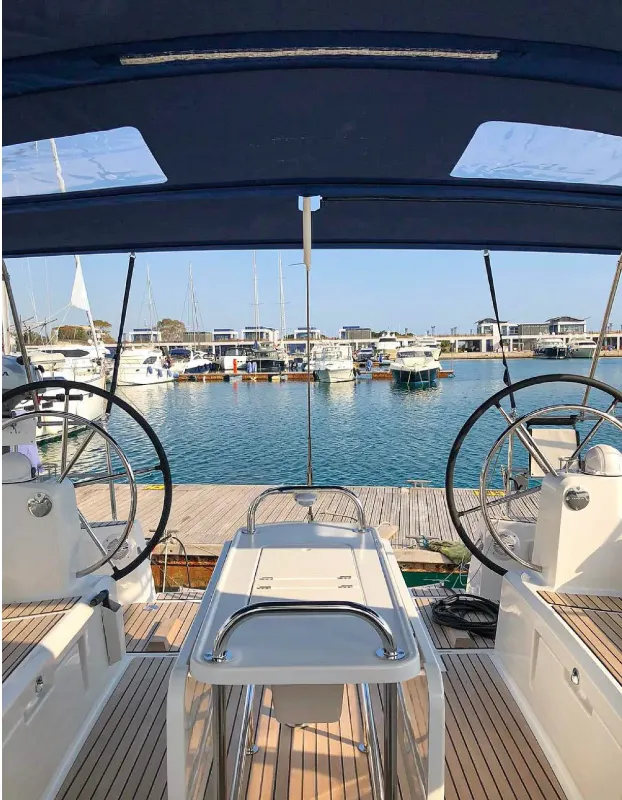 Cockpit of Misty, a Jeanneau Sun Odyssey 519 sailboat at Municipal Unit of Palairos, Greece