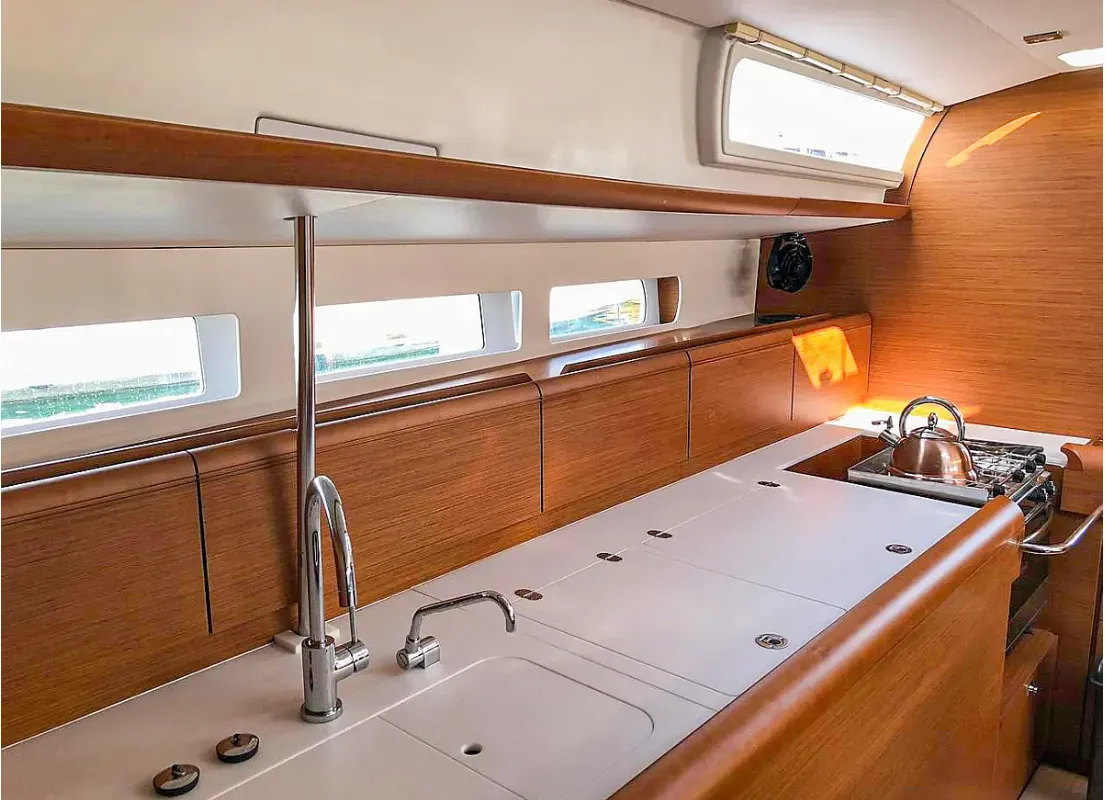 Galley of Misty, a Jeanneau Sun Odyssey 519 sailboat at Municipal Unit of Palairos, Greece