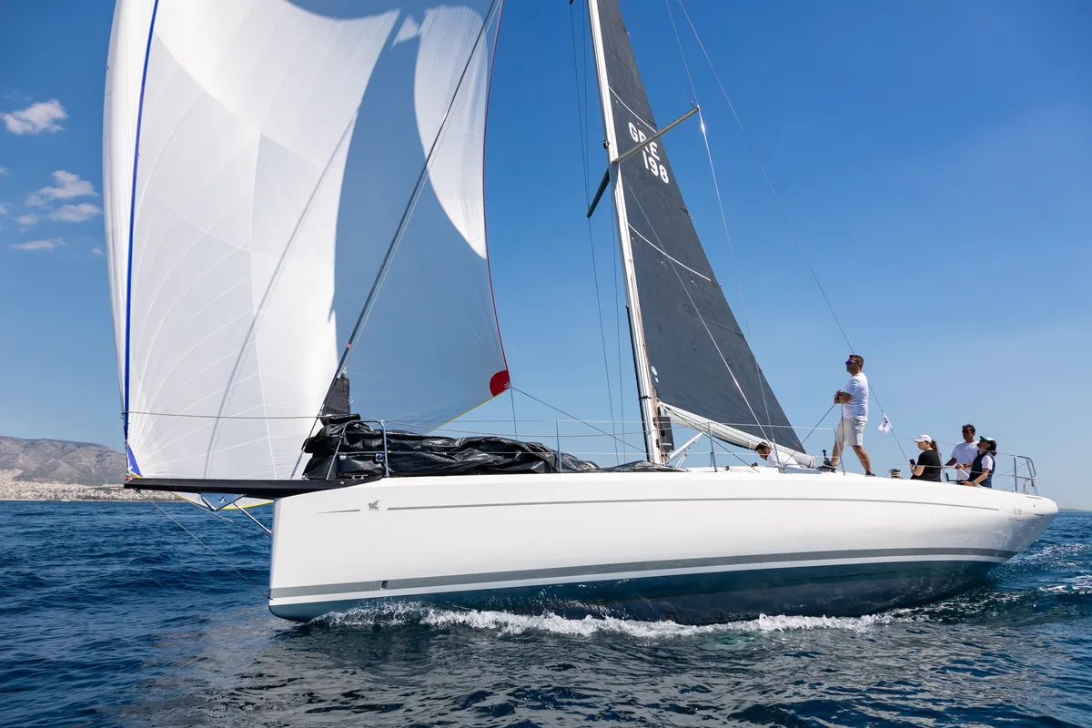 Exterior view of Susano'o, a Italia Yachts 11.98 sailboat at Piraeus, Greece