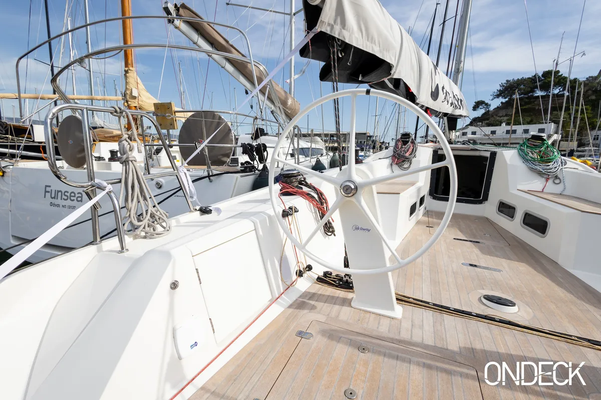 Cockpit of Susano'o, a Italia Yachts 11.98 sailboat at Piraeus, Greece