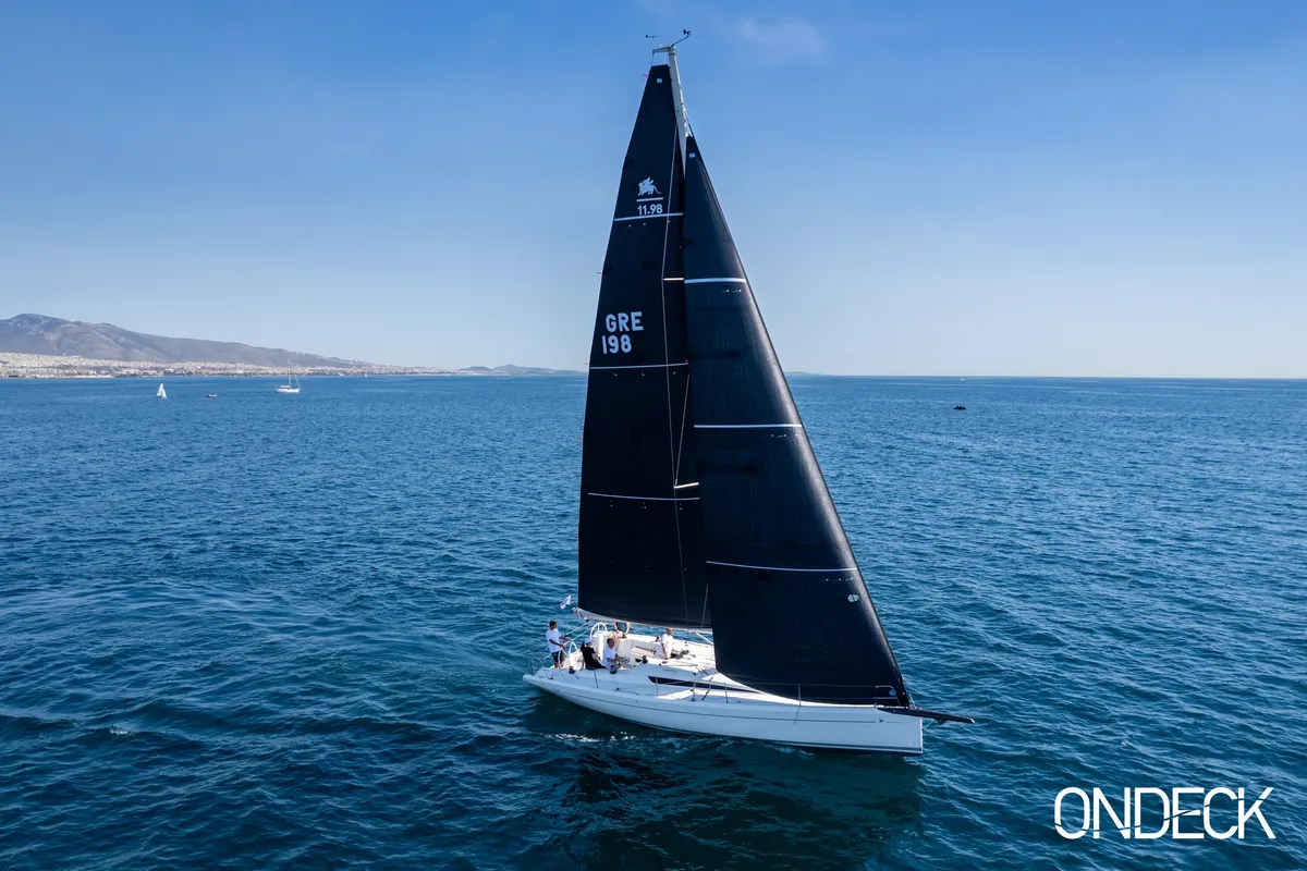 Exterior view of Susano'o, a Italia Yachts 11.98 sailboat at Piraeus, Greece