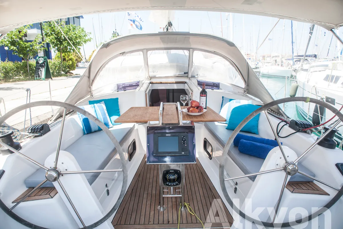 Cockpit of Magnifique, a Hanse 345 sailboat at Municipal Unit of Lefkada, Greece