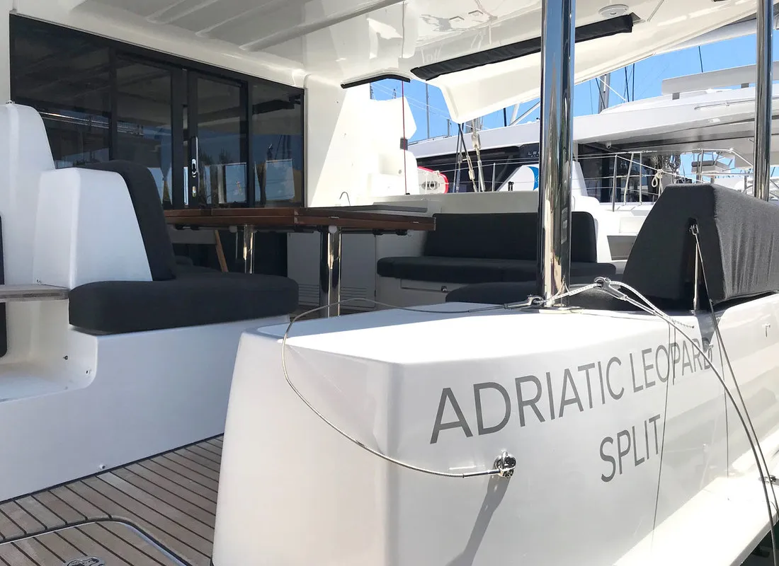 Deck of Adriatic Leopard, a Lagoon 50 catamaran at Grad Kaštela, Croatia