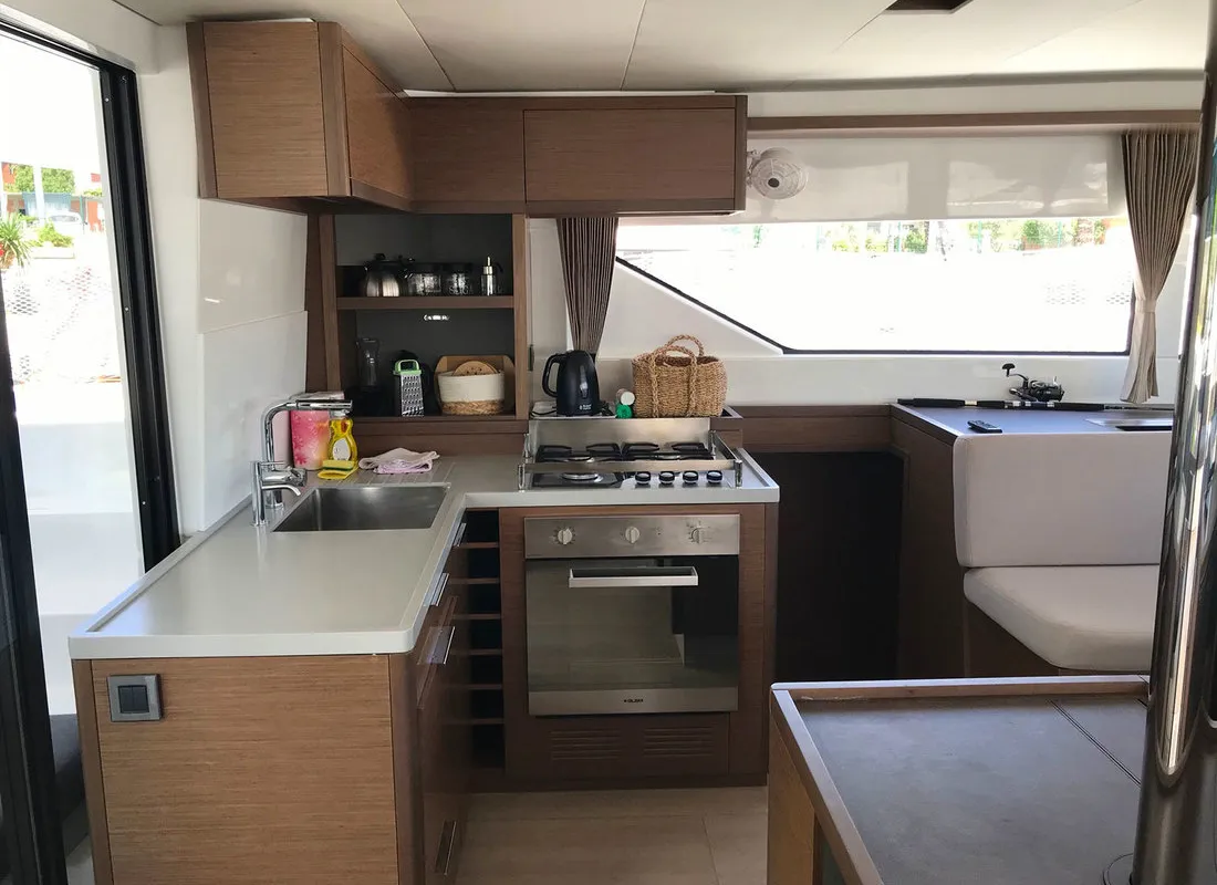Galley of Adriatic Leopard, a Lagoon 50 catamaran at Grad Kaštela, Croatia