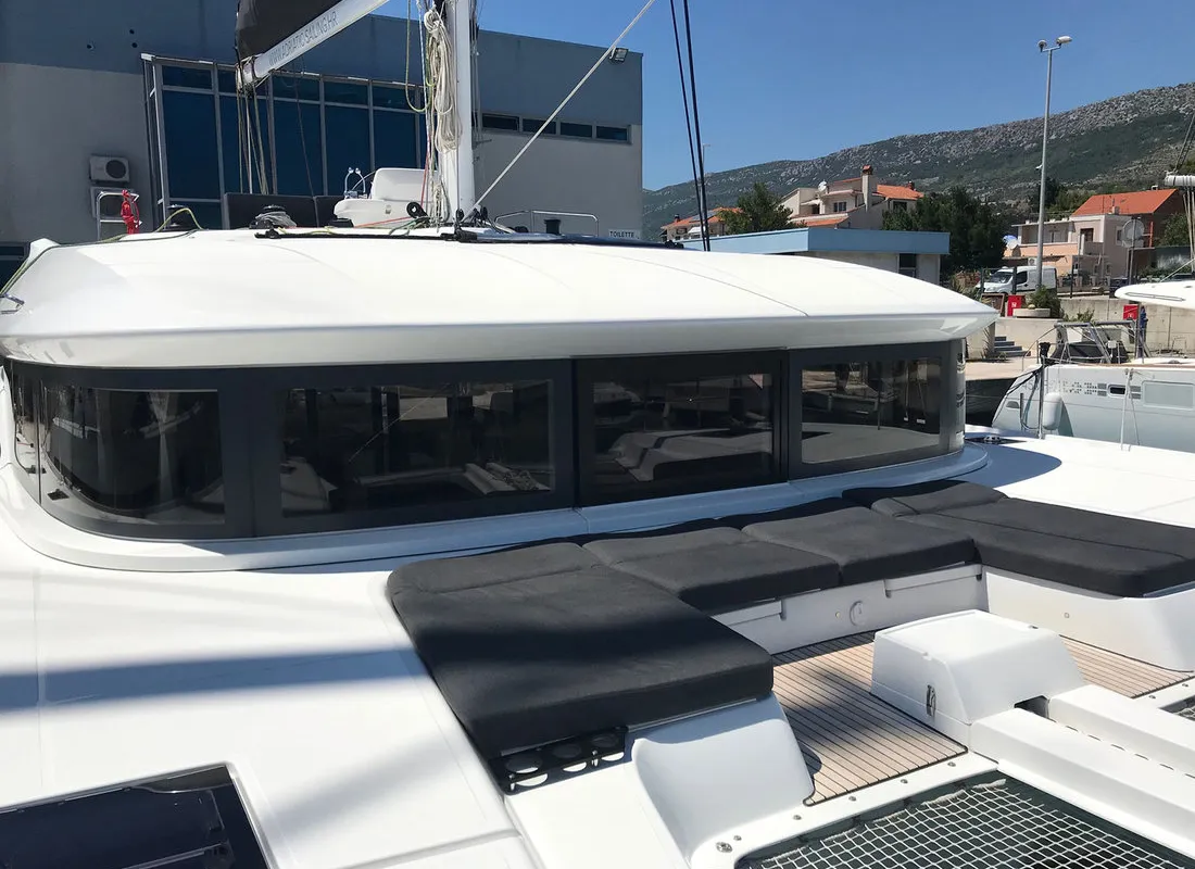 Deck of Adriatic Leopard, a Lagoon 50 catamaran at Grad Kaštela, Croatia