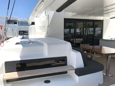 Deck of Adriatic Leopard, a Lagoon 50 catamaran at Grad Kaštela, Croatia