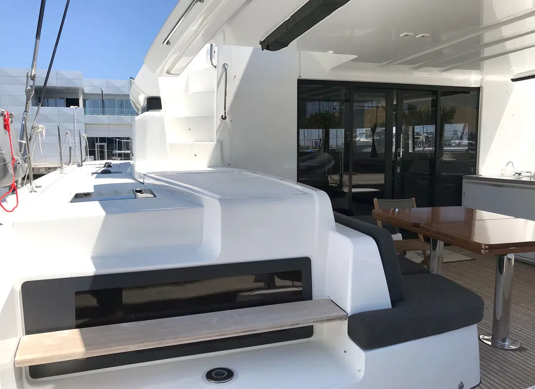 Deck of Adriatic Leopard, a Lagoon 50 catamaran at Grad Kaštela, Croatia