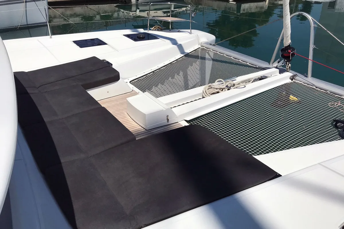 Deck of Adriatic Leopard, a Lagoon 50 catamaran at Grad Kaštela, Croatia