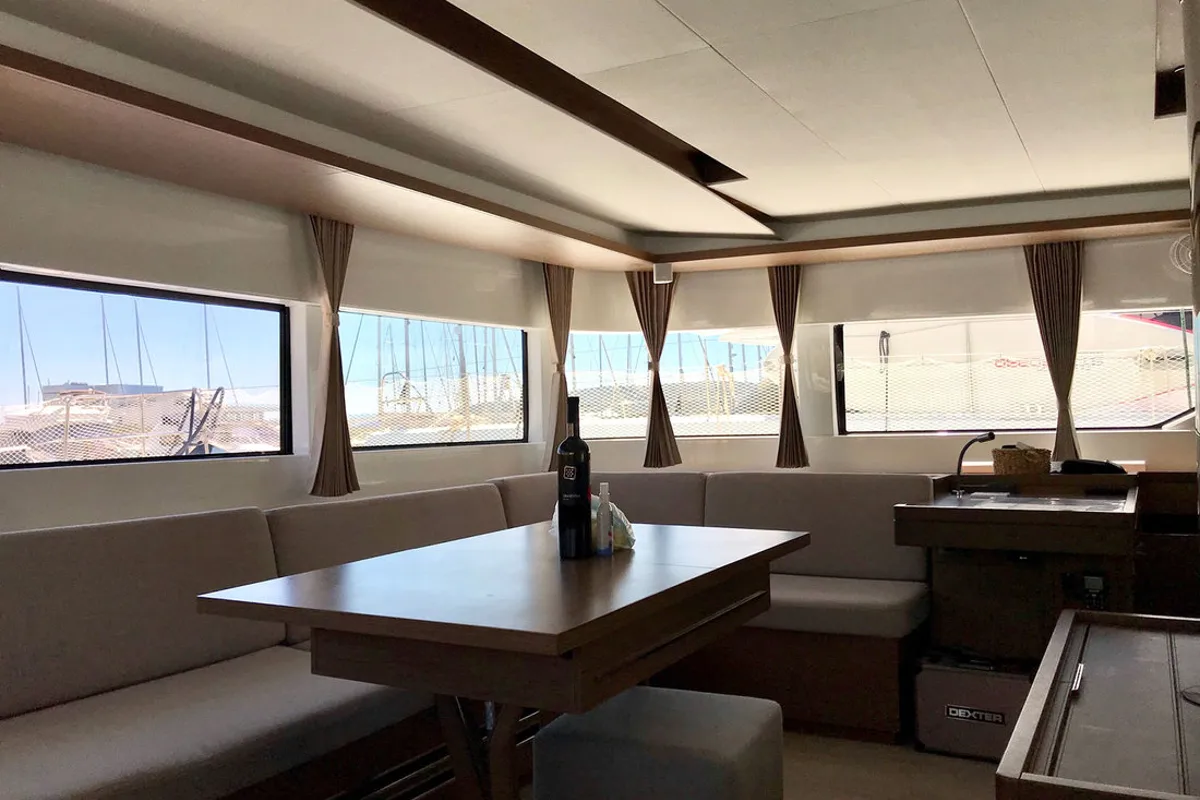 Salon of Adriatic Leopard, a Lagoon 50 catamaran at Grad Kaštela, Croatia