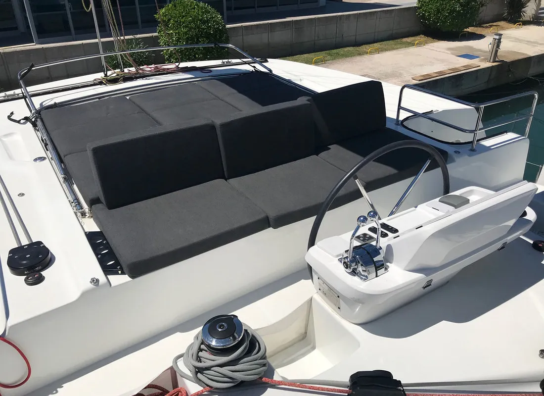 Cockpit of Adriatic Leopard, a Lagoon 50 catamaran at Grad Kaštela, Croatia