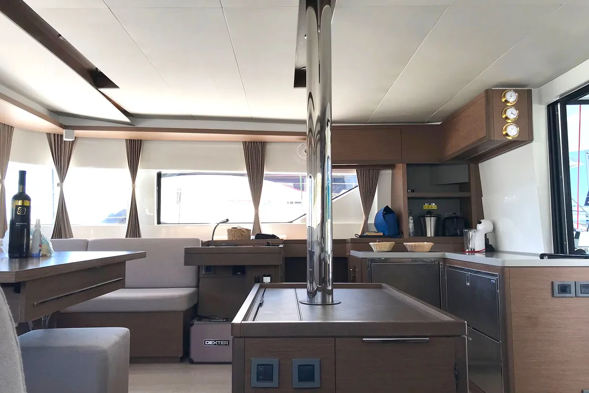 Salon of Adriatic Leopard, a Lagoon 50 catamaran at Grad Kaštela, Croatia