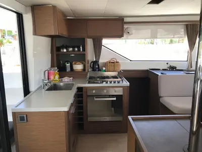 Galley of Adriatic Leopard, a Lagoon 50 catamaran at Grad Kaštela, Croatia