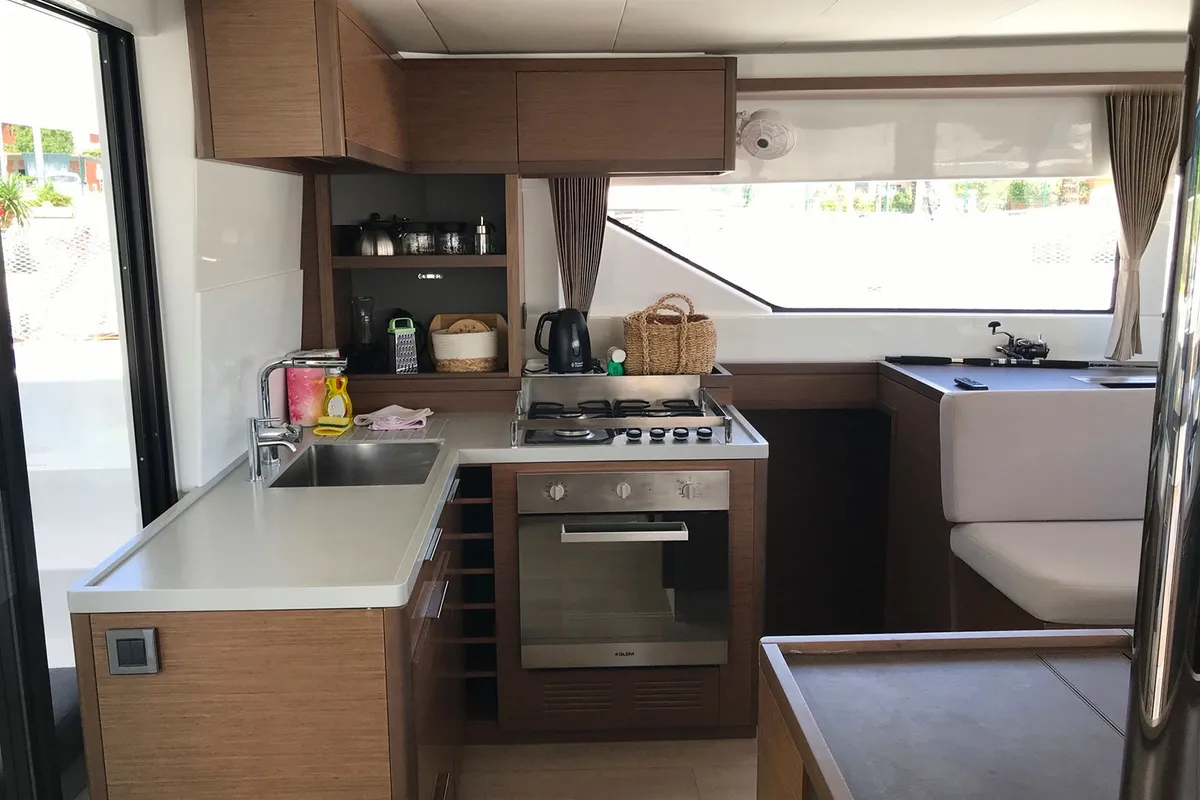 Galley of Adriatic Leopard, a Lagoon 50 catamaran at Grad Kaštela, Croatia