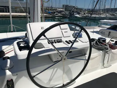 Cockpit of Adriatic Leopard, a Lagoon 50 catamaran at Grad Kaštela, Croatia