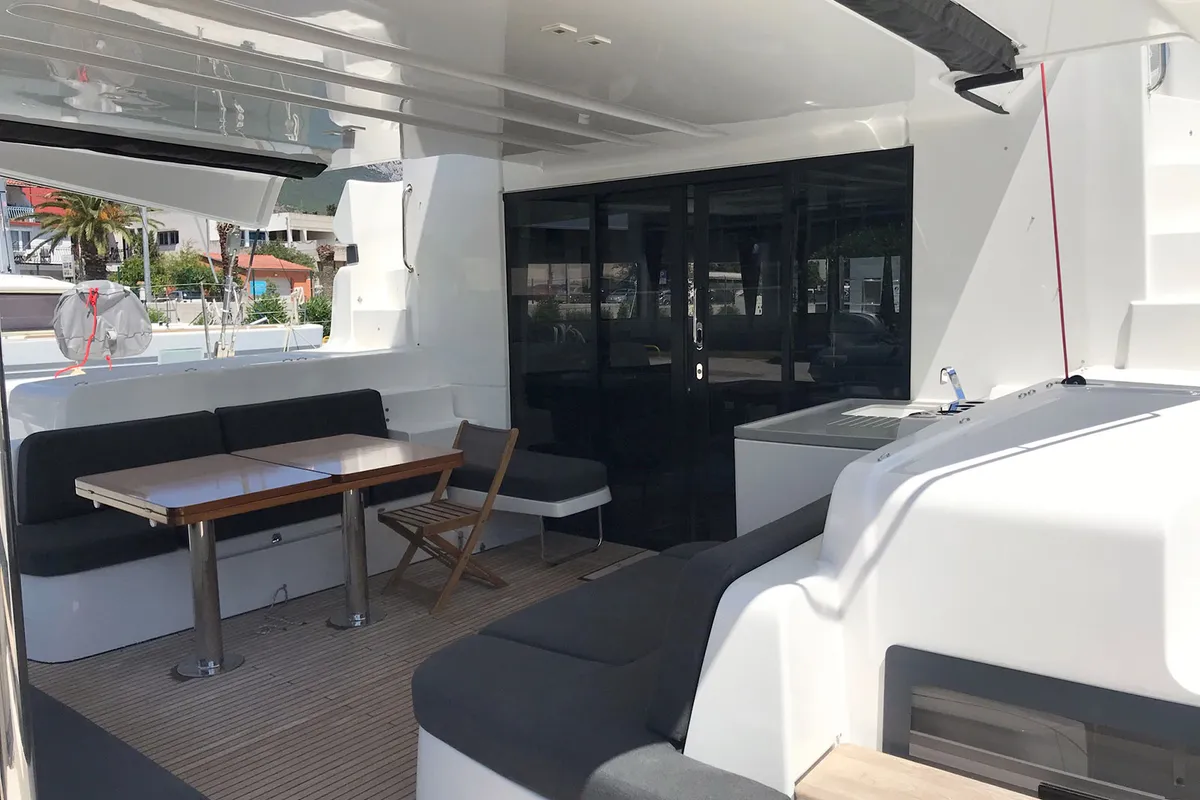 Deck of Adriatic Leopard, a Lagoon 50 catamaran at Grad Kaštela, Croatia