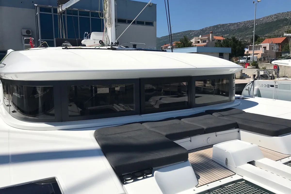 Deck of Adriatic Leopard, a Lagoon 50 catamaran at Grad Kaštela, Croatia