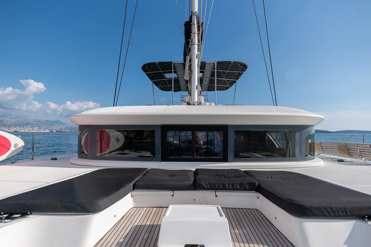 Deck of Adriatic Leopard, a Lagoon 50 catamaran at Grad Kaštela, Croatia
