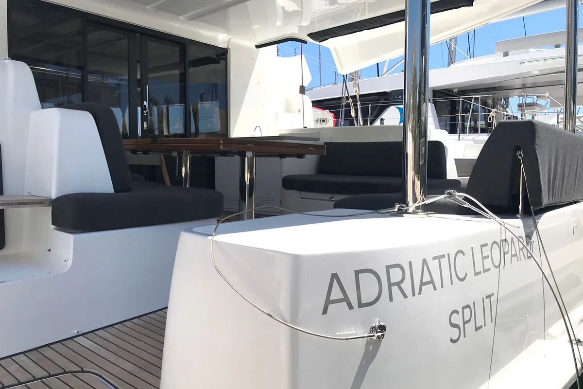Deck of Adriatic Leopard, a Lagoon 50 catamaran at Grad Kaštela, Croatia
