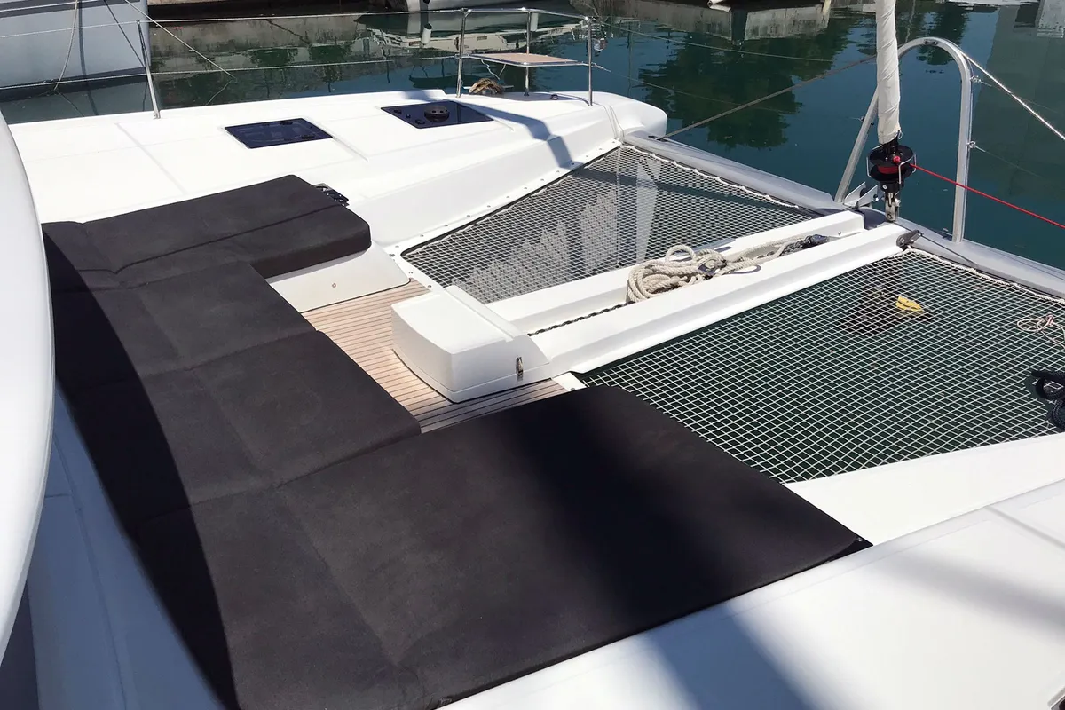 Deck of Adriatic Leopard, a Lagoon 50 catamaran at Grad Kaštela, Croatia