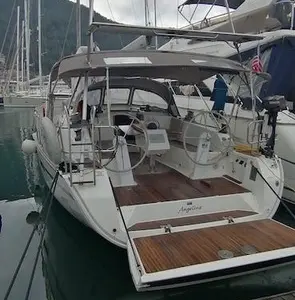 Salon of Angelina, a Bavaria Cruiser 41 sailboat at Fethiye, Turkey