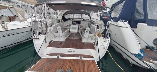 Cockpit of Angelina, a Bavaria Cruiser 41 sailboat at Fethiye, Turkey