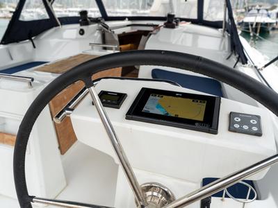 Cockpit of Scilla - Comfort line, a Beneteau Oceanis 37.1 sailboat at Salerno, Italy