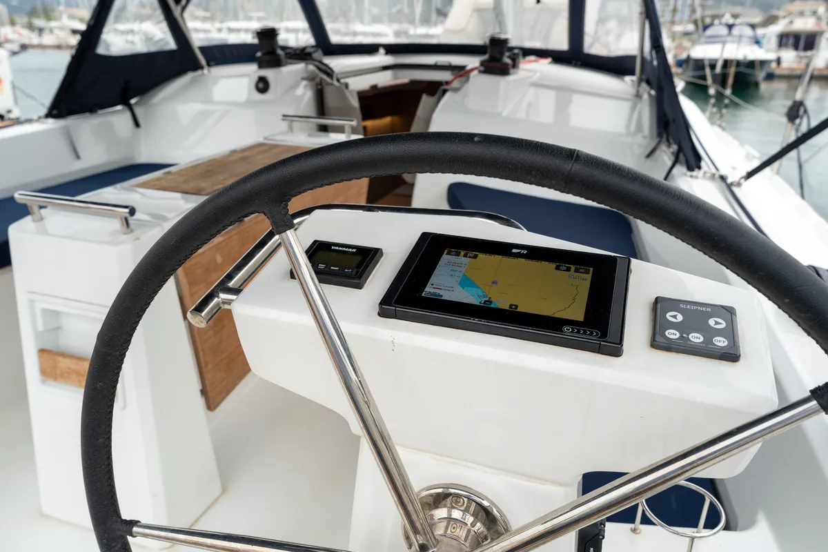 Cockpit of Scilla - Comfort line, a Beneteau Oceanis 37.1 sailboat at Salerno, Italy
