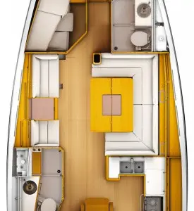 Floor plan of Genesis, a Jeanneau Sun Odyssey 449 sailboat at Athens, Greece
