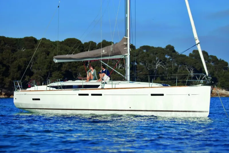 Exterior view of Genesis, a Jeanneau Sun Odyssey 449 sailboat at Athens, Greece