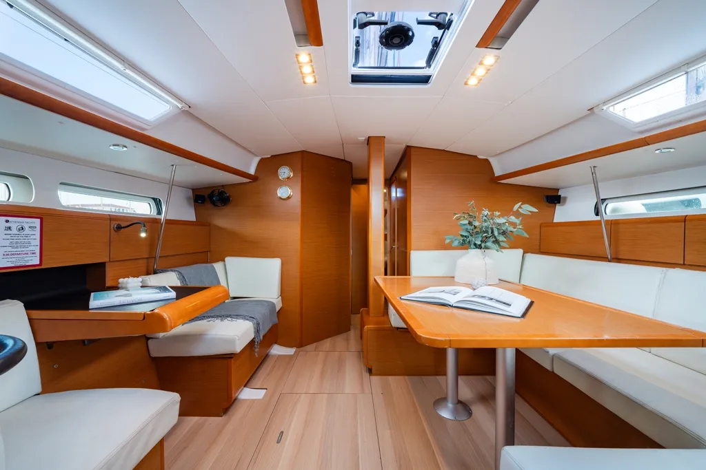 Salon of Aliki, a Jeanneau Sun Odyssey 439 sailboat at Preveza, Greece