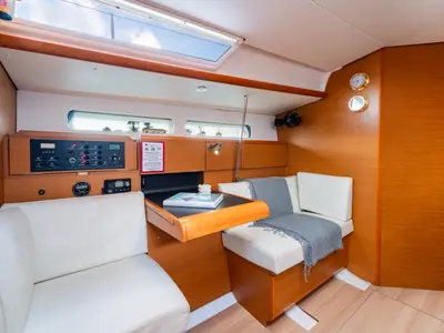 Salon of Aliki, a Jeanneau Sun Odyssey 439 sailboat at Preveza, Greece