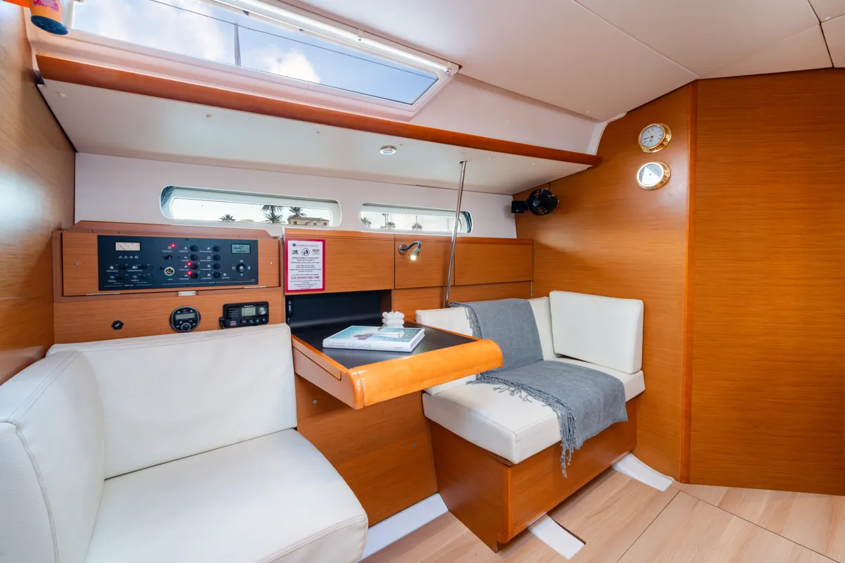 Salon of Aliki, a Jeanneau Sun Odyssey 439 sailboat at Preveza, Greece