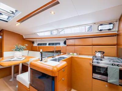 Galley of Aliki, a Jeanneau Sun Odyssey 439 sailboat at Preveza, Greece