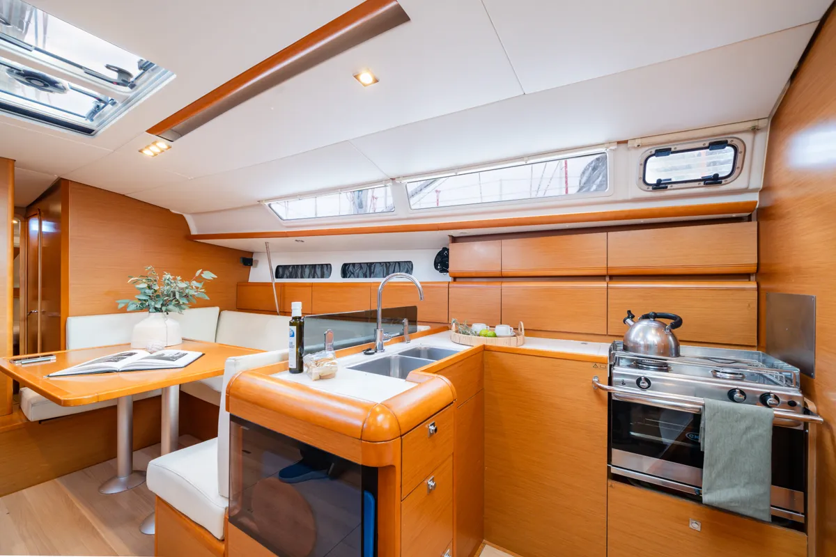Galley of Aliki, a Jeanneau Sun Odyssey 439 sailboat at Preveza, Greece