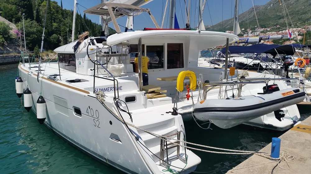 Exterior view of Summertime, a Lagoon 400 S2 catamaran at Split, Croatia