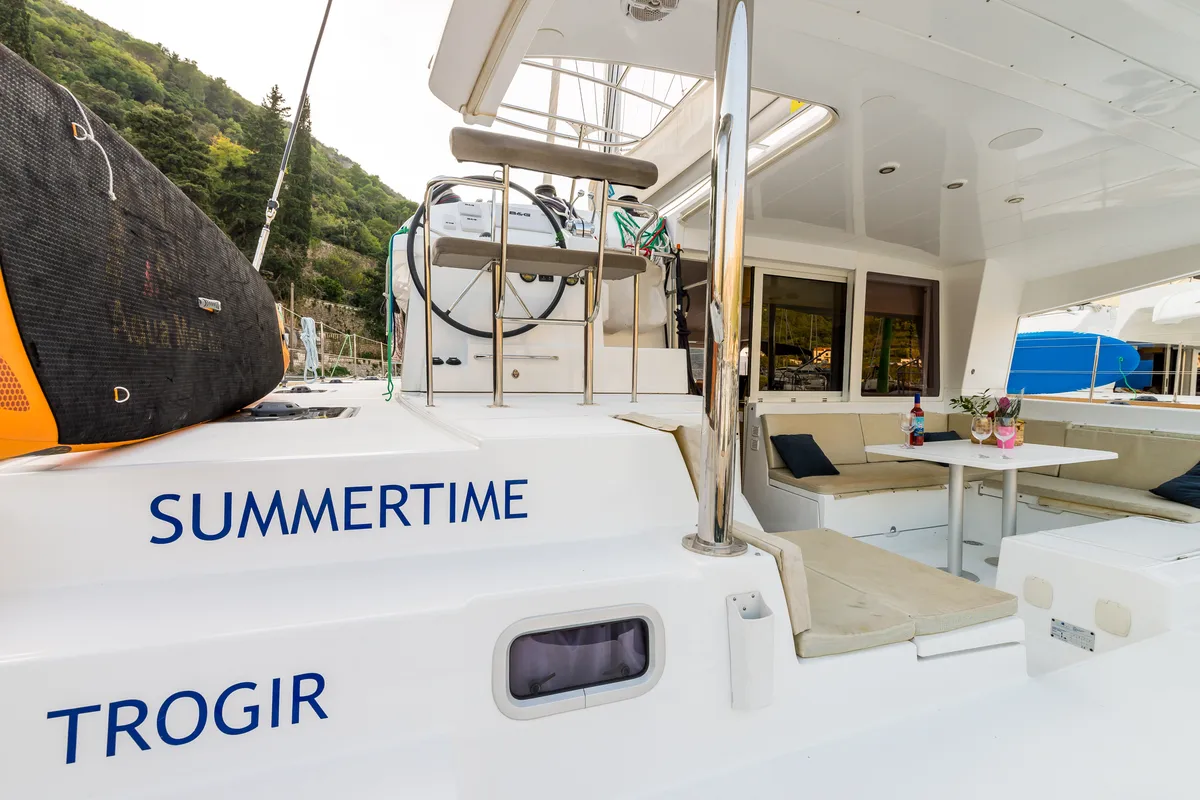 Deck of Summertime, a Lagoon 400 S2 catamaran at Split, Croatia
