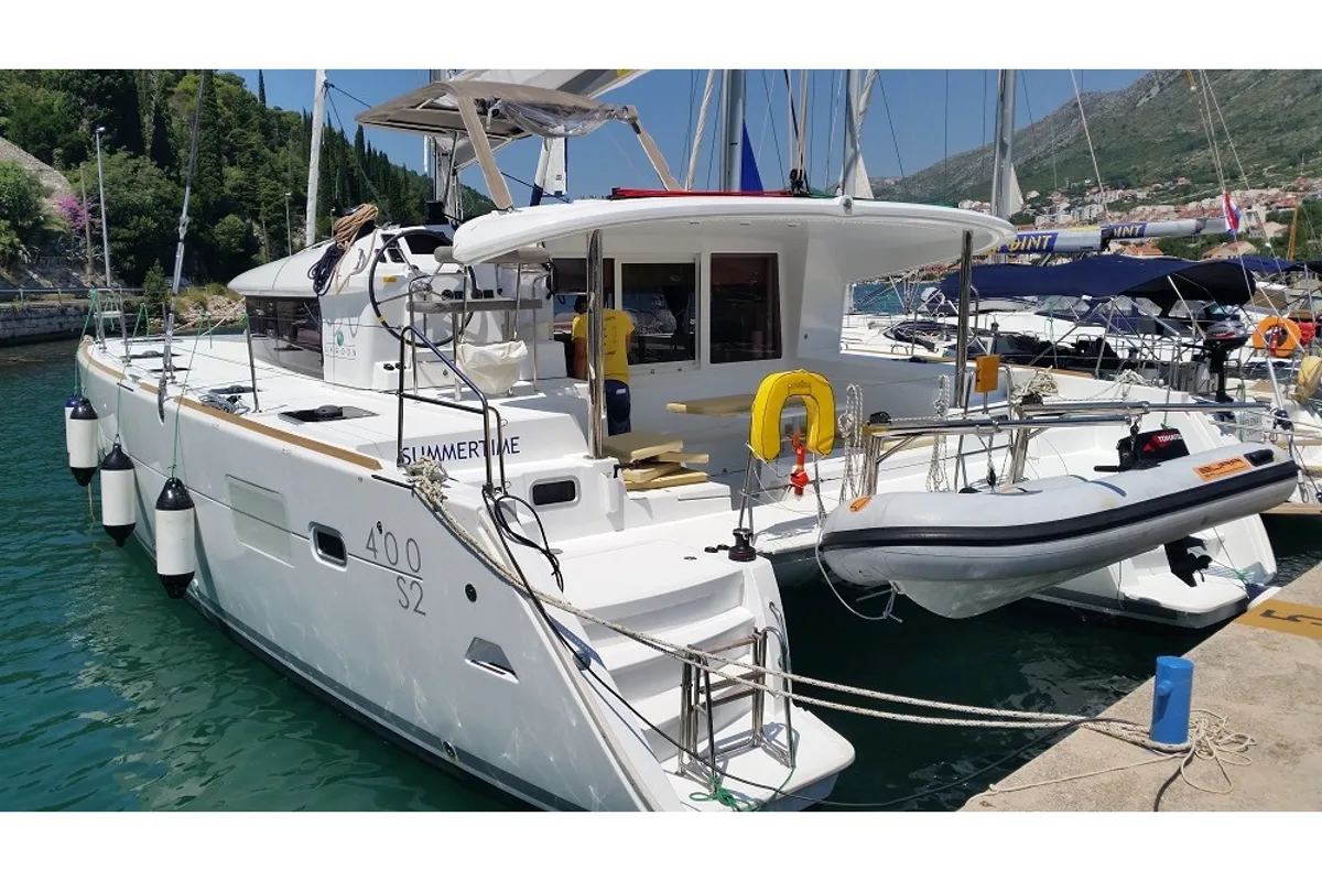 Exterior view of Summertime, a Lagoon 400 S2 catamaran at Split, Croatia