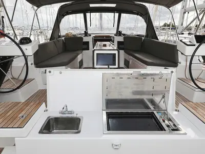 Deck of Stargate, a Dufour 470 sailboat at Općina Sukošan, Croatia
