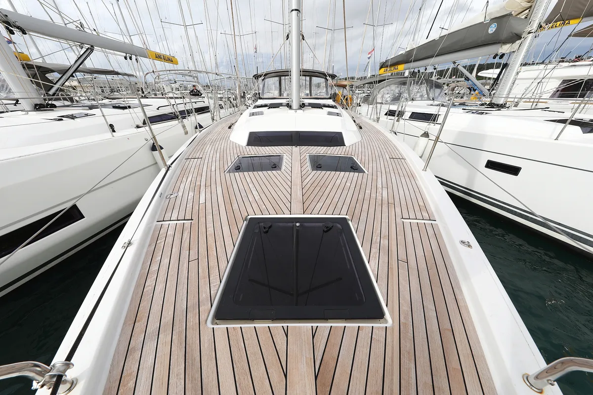 Deck of Stargate, a Dufour 470 sailboat at Općina Sukošan, Croatia