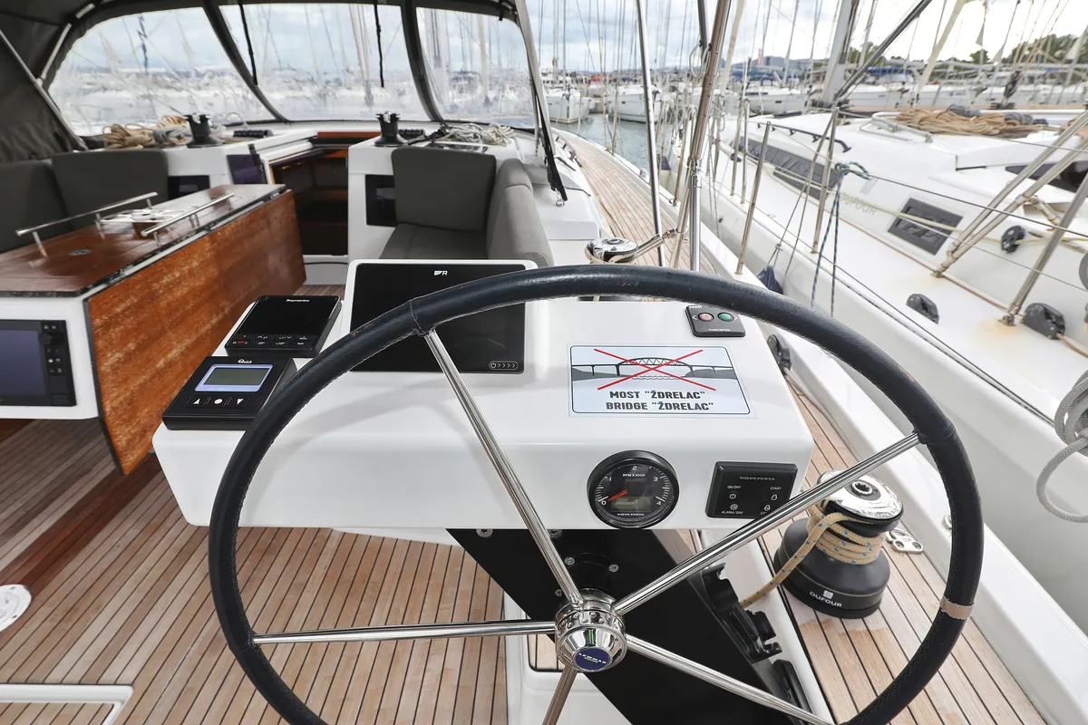 Cockpit of Stargate, a Dufour 470 sailboat at Općina Sukošan, Croatia