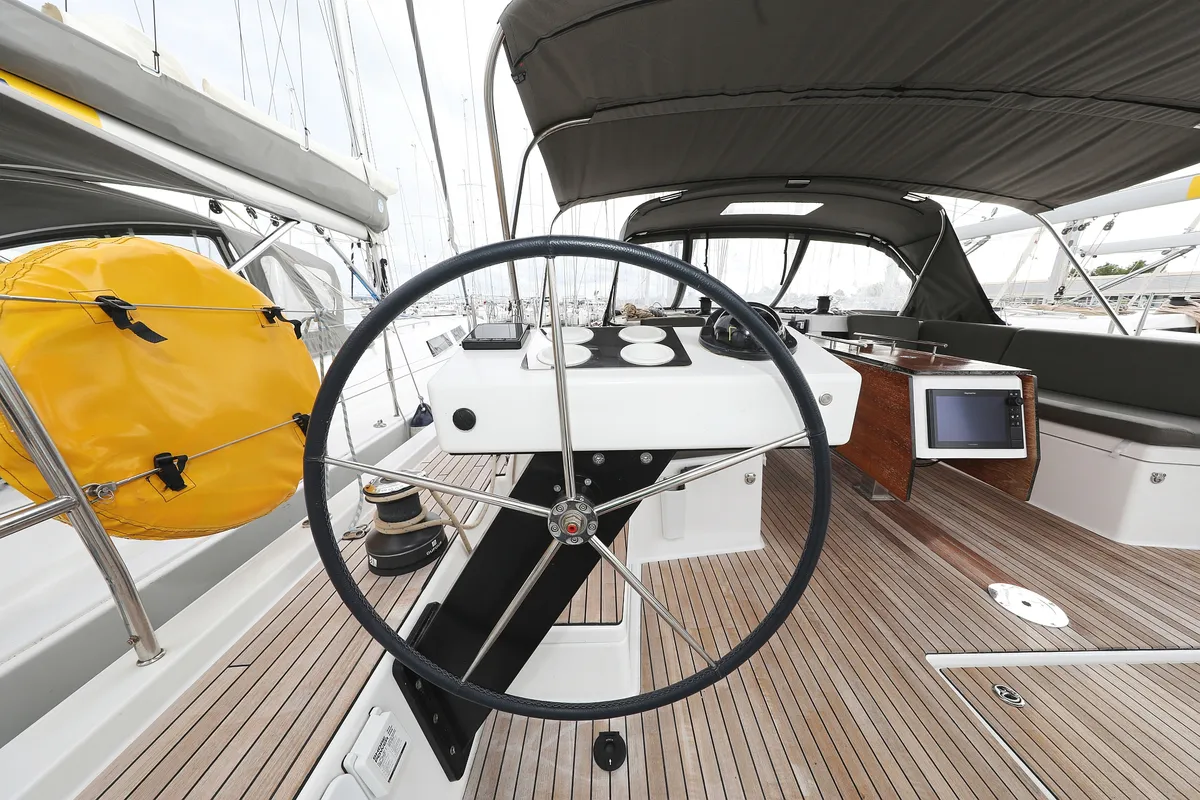 Cockpit of Stargate, a Dufour 470 sailboat at Općina Sukošan, Croatia