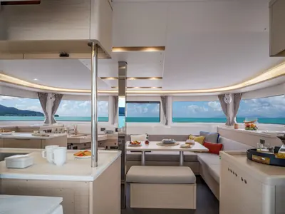 Salon of SunDay, a Lagoon 46 catamaran at Thira Municipal Unit, Greece