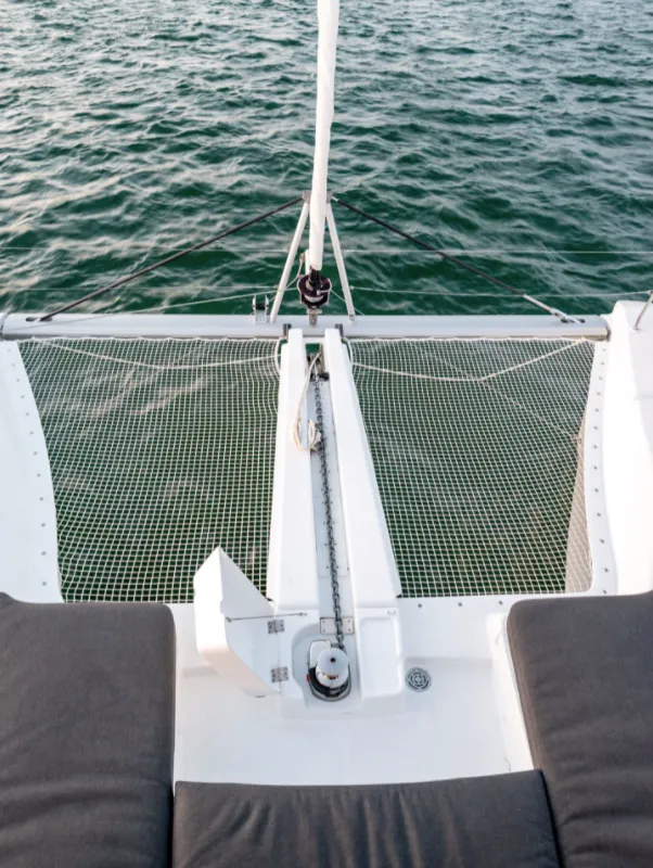 Deck of SunDay, a Lagoon 46 catamaran at Thira Municipal Unit, Greece