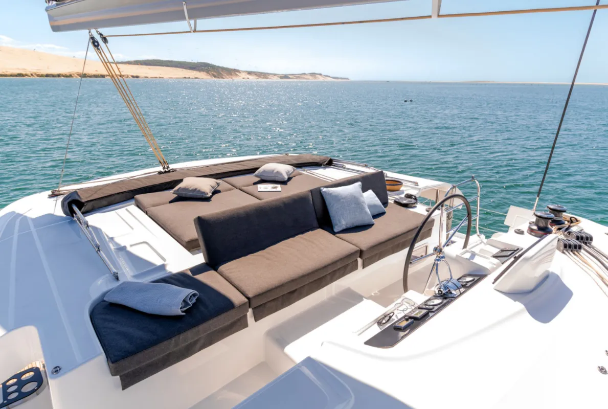 Cockpit of SunDay, a Lagoon 46 catamaran at Thira Municipal Unit, Greece