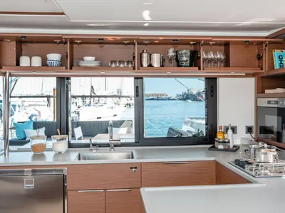 Galley of SunDay, a Lagoon 46 catamaran at Thira Municipal Unit, Greece