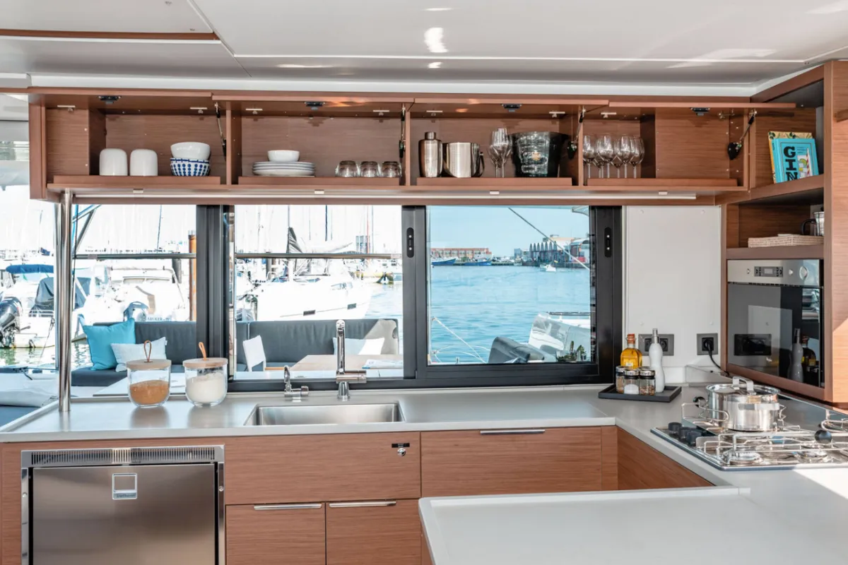 Galley of SunDay, a Lagoon 46 catamaran at Thira Municipal Unit, Greece