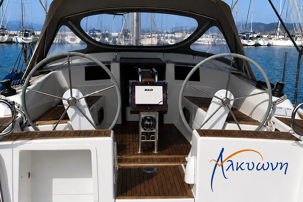 Alkyoni, a Hanse 385 sailboat at Lavrion, Greece