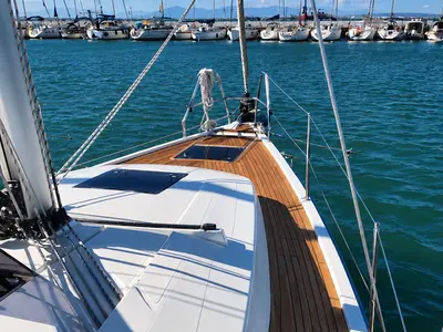 Alkyoni, a Hanse 385 sailboat at Lavrion, Greece