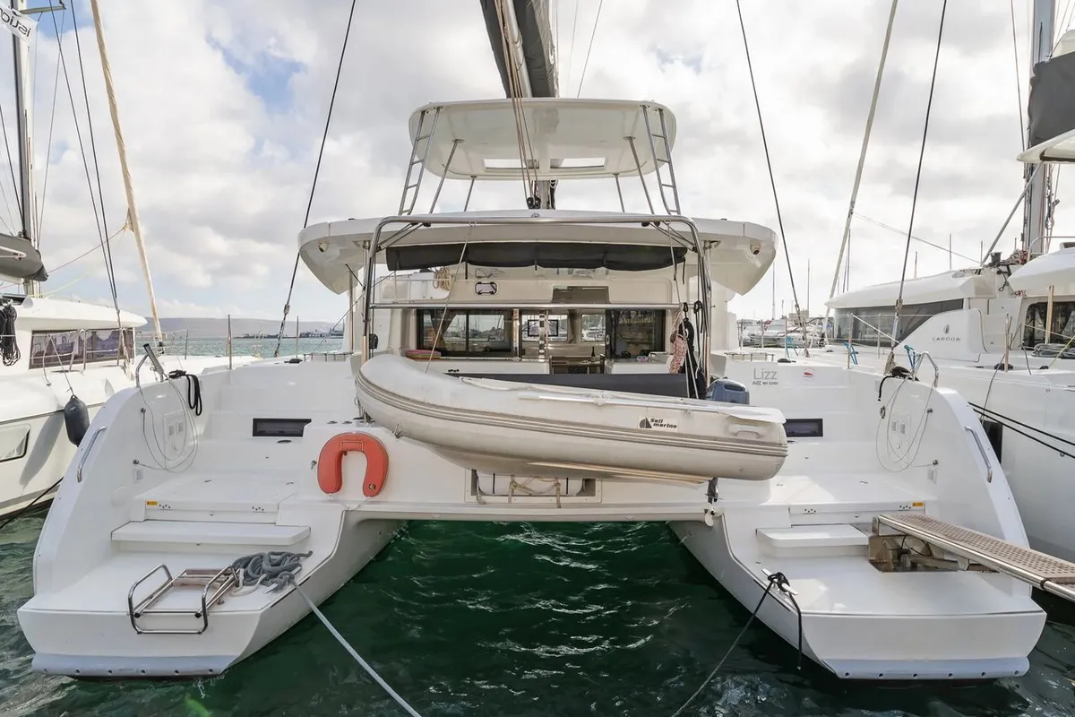 Exterior view of Lizz, a Lagoon 46 catamaran at Municipal Unit of Ellomenos, Greece